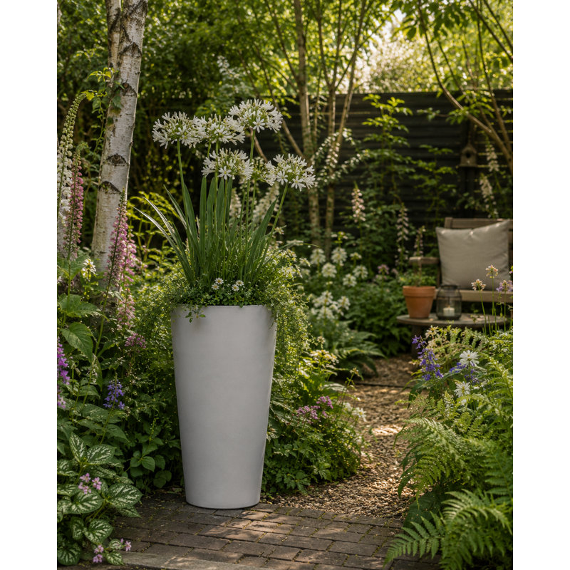 Steph Tall Round Plant Pot, Contemporary Concrete Effect Tall Planter, Round Indoor and Outdoor Vase Planter with Drainage Hole