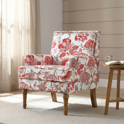 Accent Chair with Floral Print Upholstery and Nailhead Trim