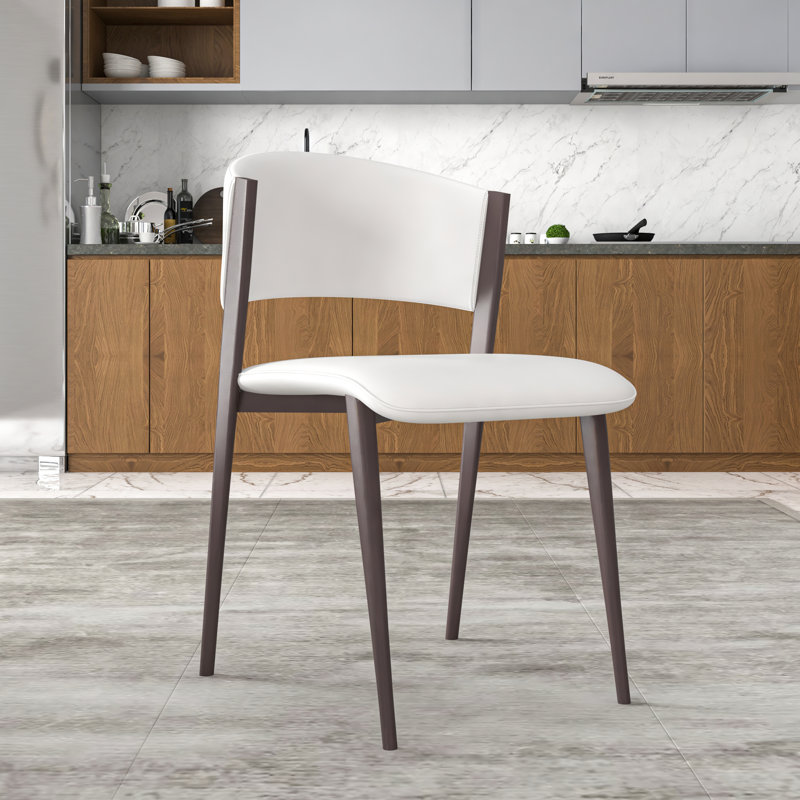 Ojani Leather Dining Chair, Modern Mid Century Upholstered Chair with Iron Legs, Comfortable Waterproof Accent Chair for Kitchen, Living Room, and Restaurant