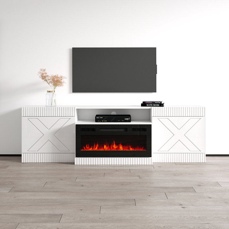 Meuble télé avec foyer électrique pour téléviseur de 90 po ou moins Lakiara, Blanc
