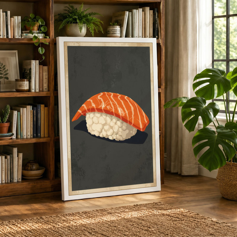 Nigiri Sushi Minimalist - Wrapped Canvas, 24x16 - 61.0 x 40.6 cm, Teal Border