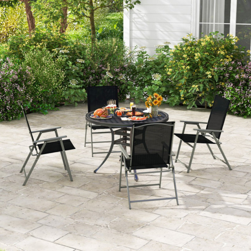 Set Of 4 Patio Folding Chair Set With Rustproof Metal Frame, Black