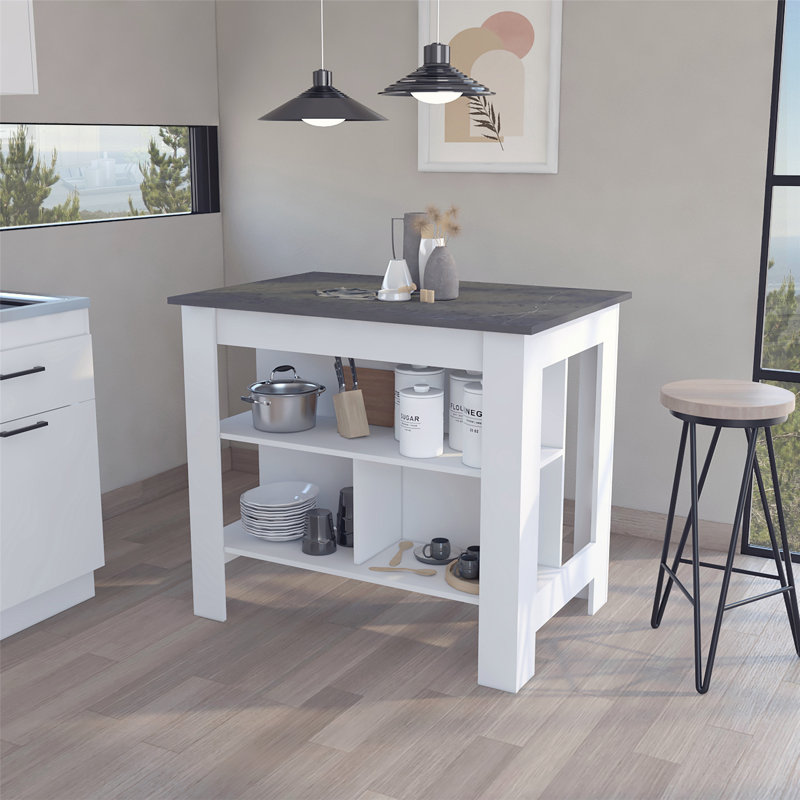 Îlot de cuisine à 3 tablettes Rockaway, Gris / Blanc