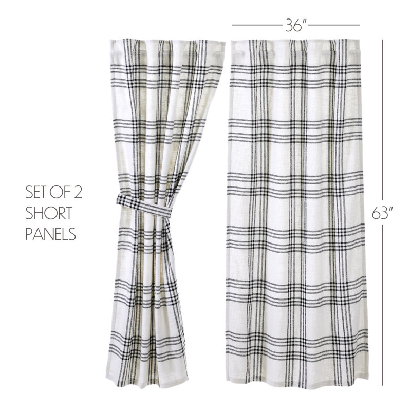 Black and White Plaid Cotton Light-Filtering Curtain Panels, 63x36, Set of 2