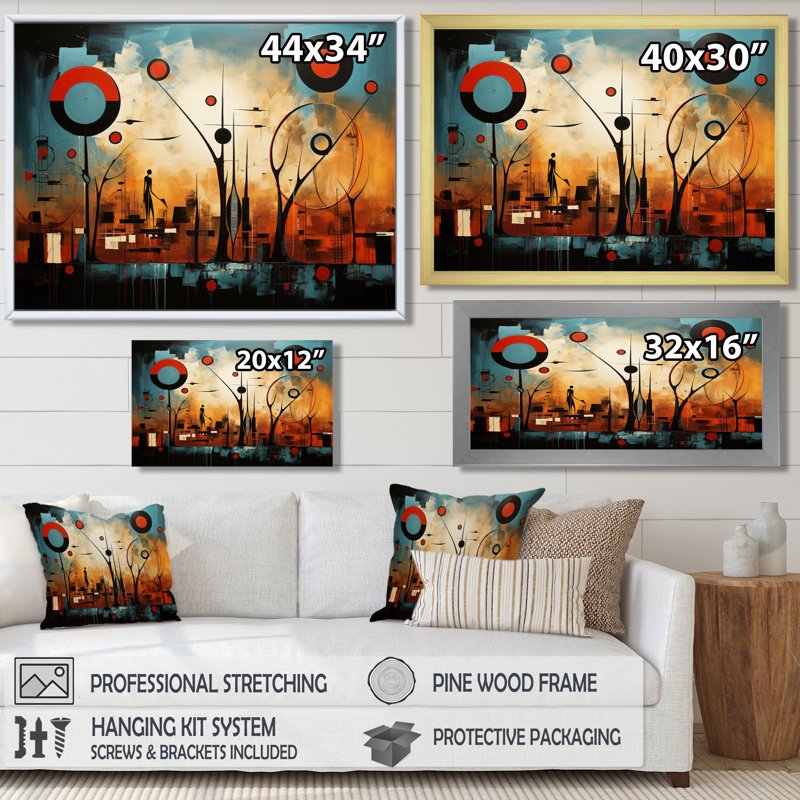 Urban Urban Vision bleu rouge orange - art mural africain, H 12 po x l 20 po x P 1 po, Toile avec cadre flottant noir
