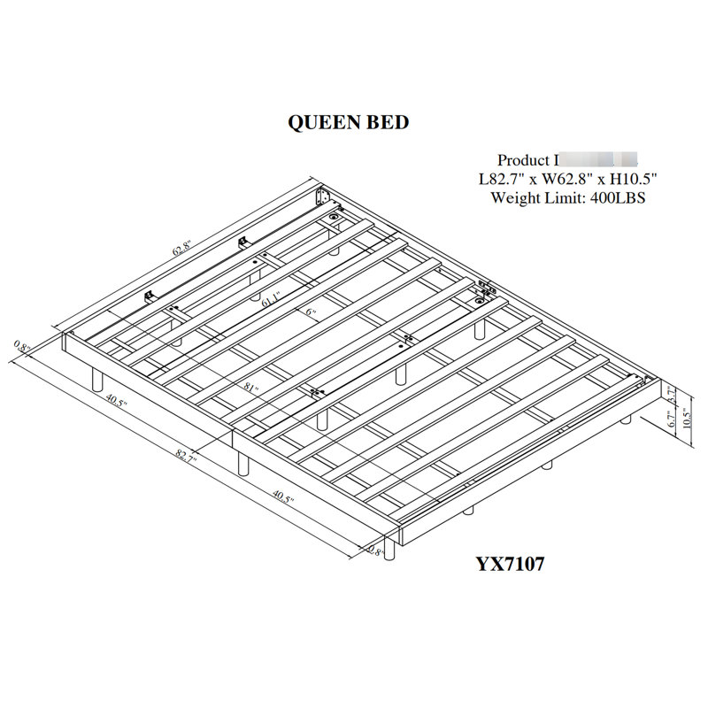 Modern Design Queen Bed In Grey - Enhanced Stability With Floating Platform For Made Components