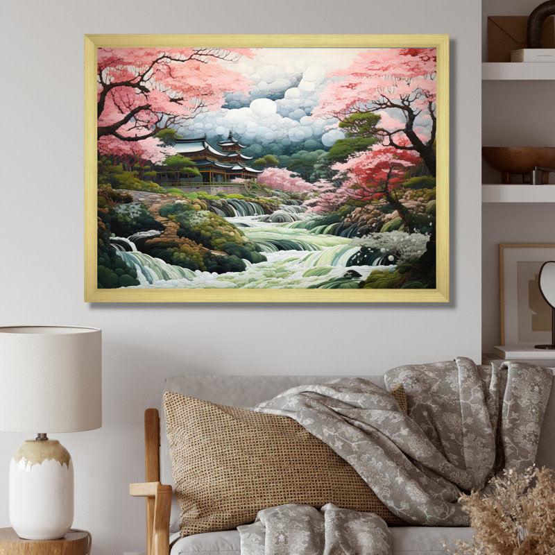 Asian Art Zen Garden III - impression, H 24 po x l 32 po x P 1 po, Encadrement doré