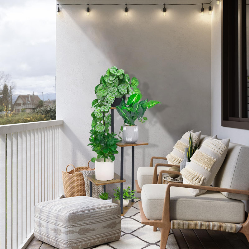 Support pour plante d'intérieur en métal à 4 niveaux, Brun / Noir