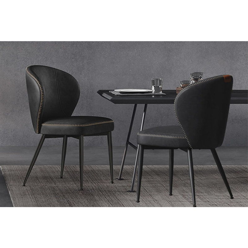 Ensemble de 2 chaises de salle à manger, chaises de cuisine rembourrées, siège confortable, cuir synthétique avec coutures, style Mid-Century moderne, assemblage facile, salon, noir encre