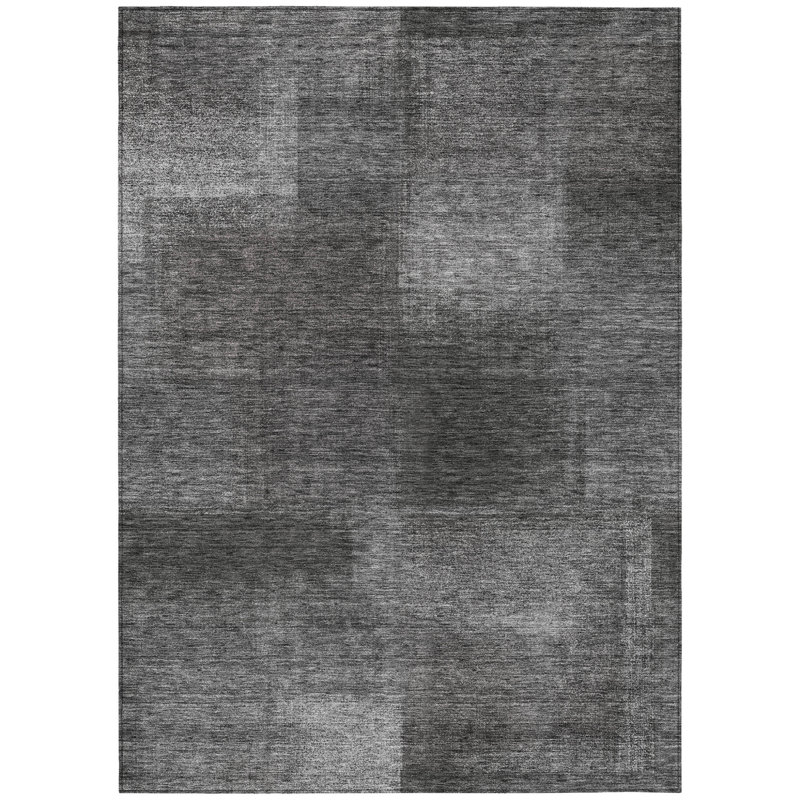 3' X 5' Gray Charcoal And Ivory Abstract Washable Indoor Outdoor Area Rug