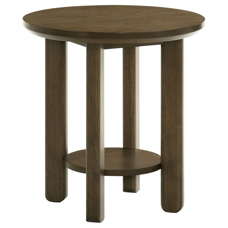 Lajoie 22-Inch Round Wood Side End Table With Shelf Brown