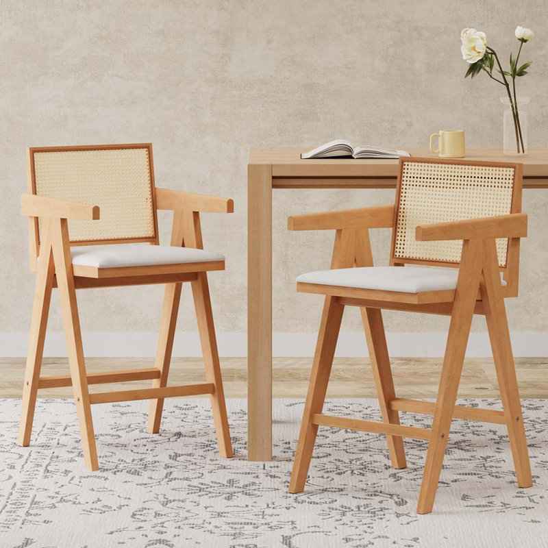 Tabouret de bar en plastique tissé, Crème, naturel