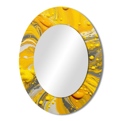 Yellow And Grey Cosmic Vibrations I - Yellow Oval Wall Mirror Decor