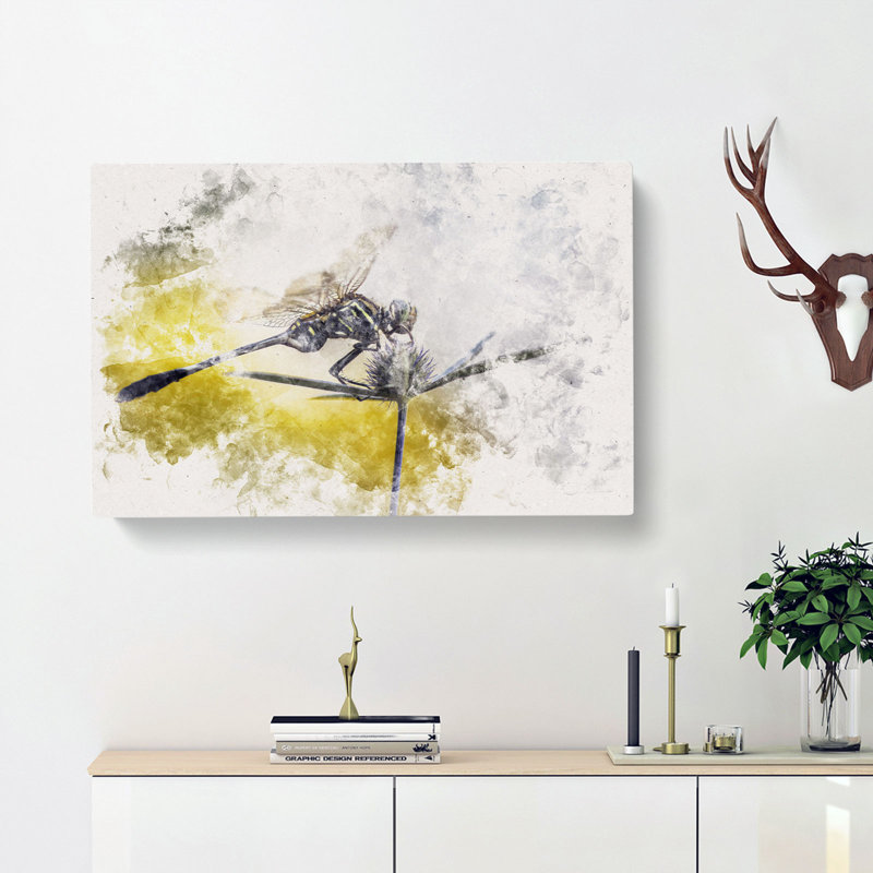 Dragonfly Upon A Thistle - Wrapped Canvas, 60cm H x 91cm W x 3cm D