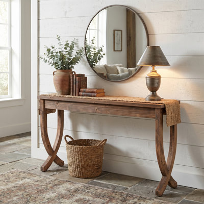 63-Inch Solid Wood Console Table, Farmhouse Entryway Table, Long Sofa Table for Living Room, Hallway, Entrance, Foyer (Brown)
