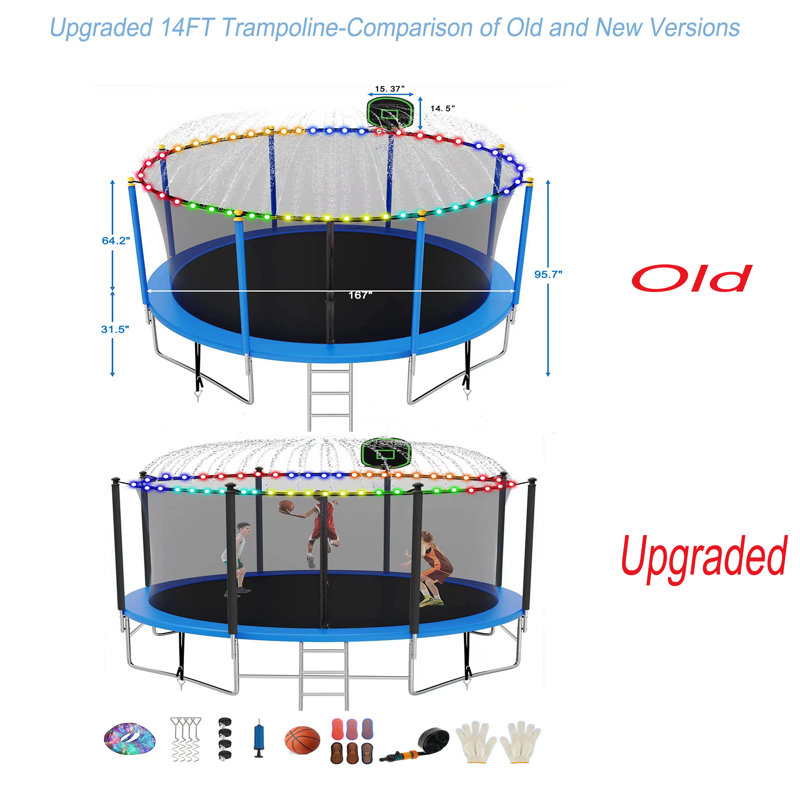 Trampoline Series 14' Round Backyard Trampoline with Safety Enclosure, Blue/Black