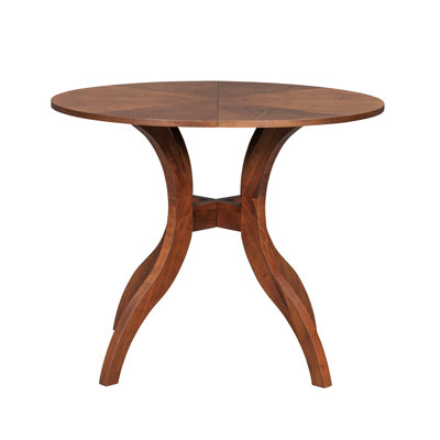 39.4" Walnut Round Dining Table With Legs And Hand - Rubbed Lacquer Surface, For Formal Family Functions Traditional Style, Natural Inlaid Grains, Gatherings
