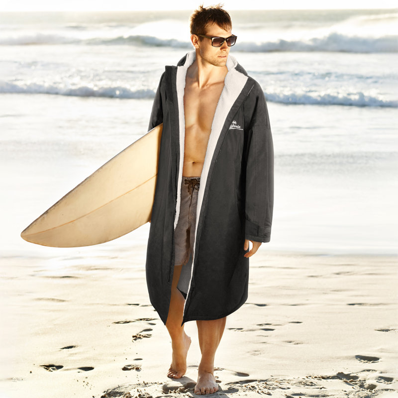 Catalonia Swim Parka, Waterproof Jacket, Warm Poncho Robe, Winter coat, XL, Black