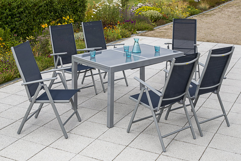 Brayton 6 - Person Patio Dining Set with Rectangular Table, Navy Blue