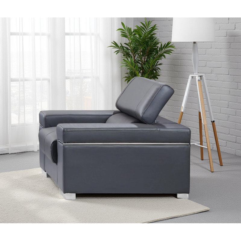 Fauteuil en cuir noir Collection Raeya, Cuir gris