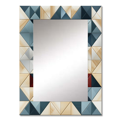 Blue And Grey Cubic Angularity - Geometric  Unique Mirror, Geometric Large Wall Mirror, Printed Metal Art