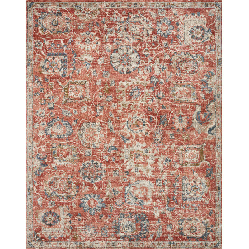 Tapis floral rouille / beige Limaville, Rectangle 7 pi 10 po x 10 pi