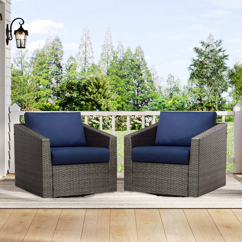Tiaka 2-Person Swivel Outdoor Seating Group, Gray, Blue