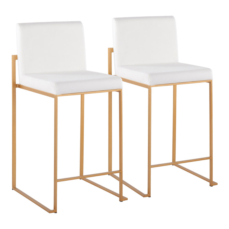 Tabouret de comptoir contemporain à dossier haut en acier doré et velours blanc par - ensemble de 2, Doré, Velours blanc