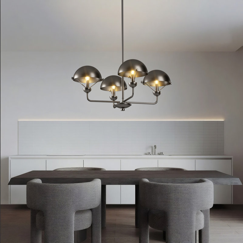 Lustre moderne / traditionnel à 4 lumières de 28 po de largeur avec métal, abat-jour en verre / métal pour salle à manger ou îlot de cuisine
