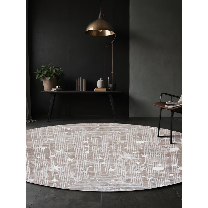 Tapis gris soyeux et moelleux, Rond 8 pi
