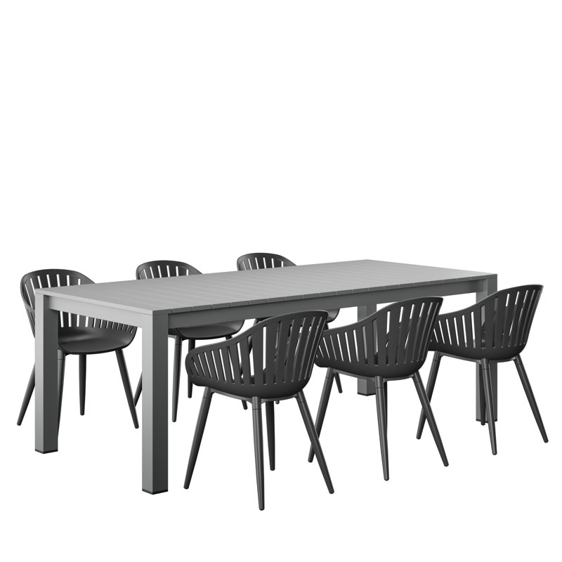 Anautica 6 - Person Wood Patio Dining Set with Rectangular Table, Black