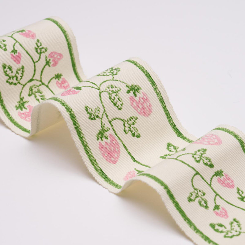 Schumacher X Molly Mahon Strawberry Trail Hand Block Trim, Light Green
