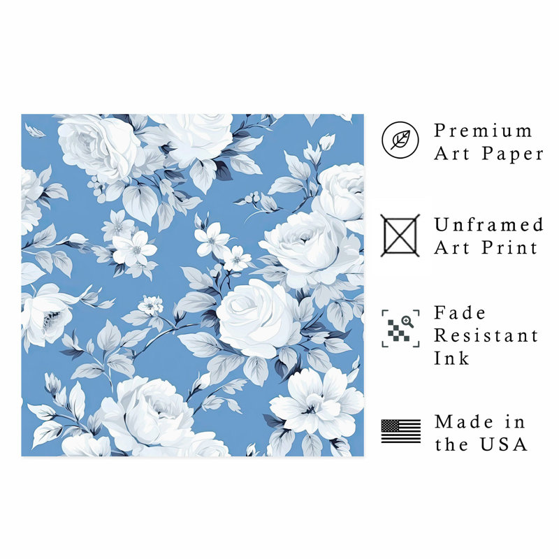 «Floral Winter Blue Flowers», reproduction d'art non encadrée, H 20 po x l 20 po