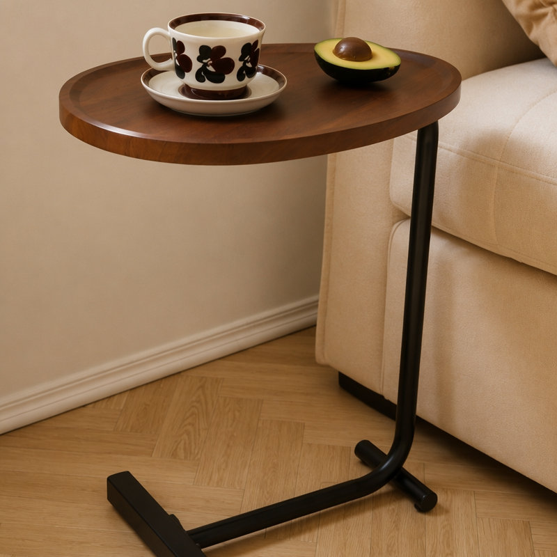 C-Shaped Side Table Small Sofa Table Side Table Tray Table Bed With Desk Tv Tray Table, Brown, Brown