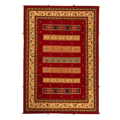 Tapis unique rouge / orange / bleu de 5 pi 6 po x 7 pi 10 po
