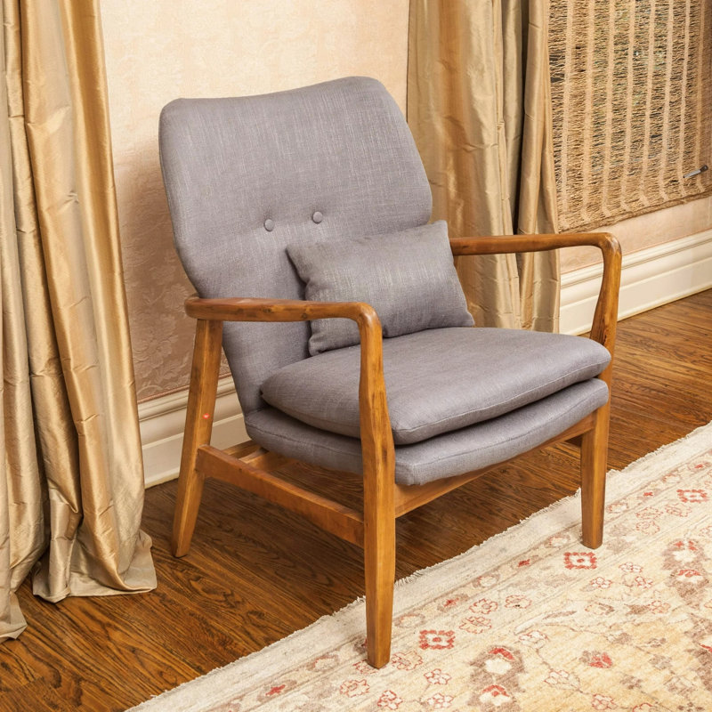 [Vidéo fournie] CHAISE CLUB, fauteuil club à structure en bois, gris