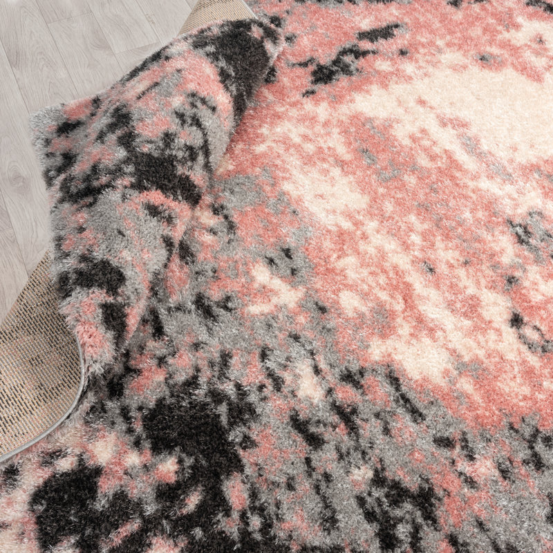 Abstract Area Rug in Pink, Rectangle 2' x 3'