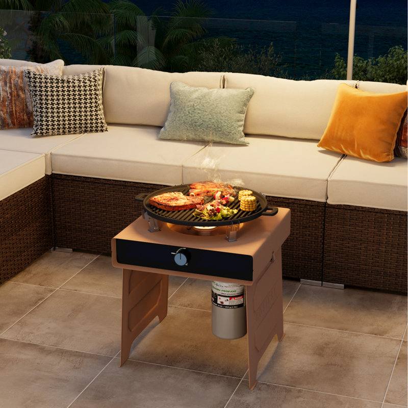 Reinmar Square Stainless Steel Propane Smokeless Fire Pit Table, Beige