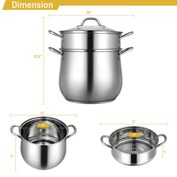 VEVOR Steamer Pot 11 in. 3 Tier Steamer Pot with 8.5 qt. Stock Pot Stainless Steel Vegetable Steamer and 2 Steaming Tray