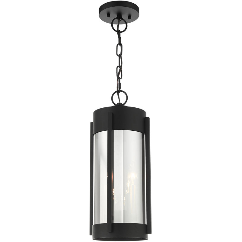 Lanterne suspendue d'extérieur 2 lumières avec abat-jour en verre fumé, Noir