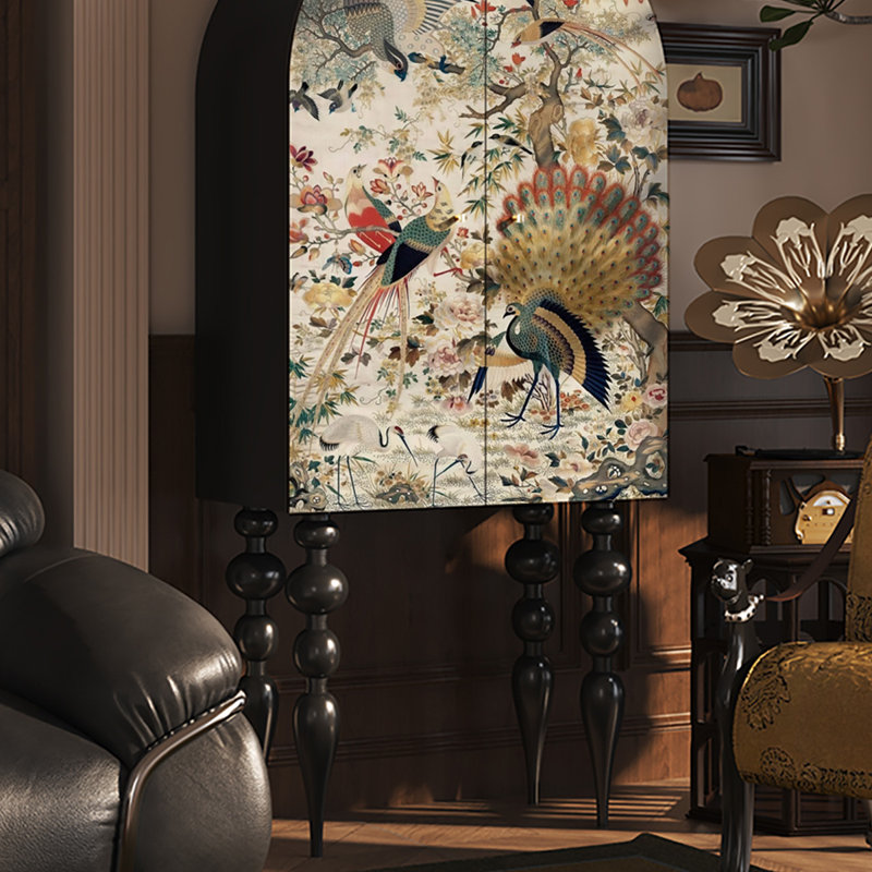 Armoire en bois de luxe à motif paon, Noir