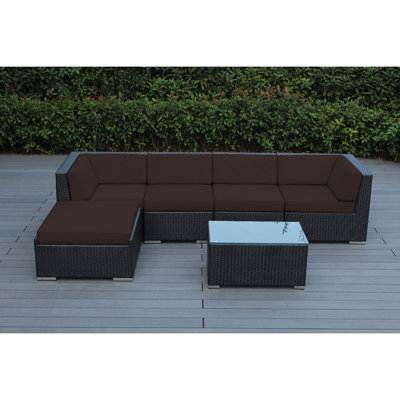Ensemble de conversation en osier pour 4 personnes avec coussins Billyjo