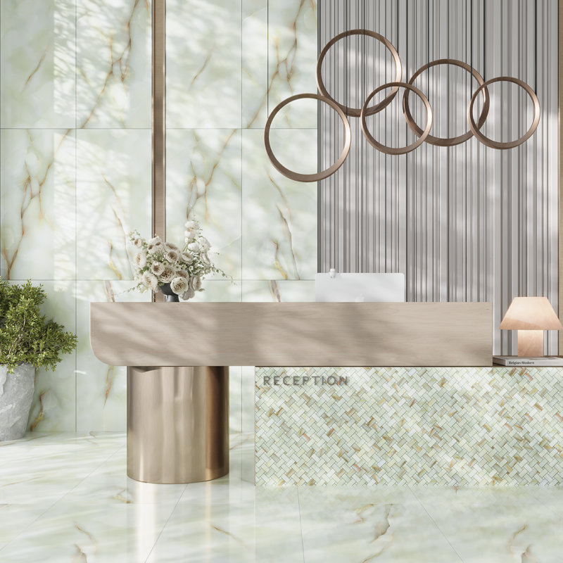 Carreau de mur et de sol en porcelaine onyx Splador 24x48 Celadon Giada (15,5 pieds carrés / caisse) - paquet de 2, Fossilisé