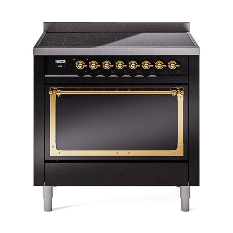 ILVE Nostalgie II Noblesse 36 po à induction, Noir brillant / laiton