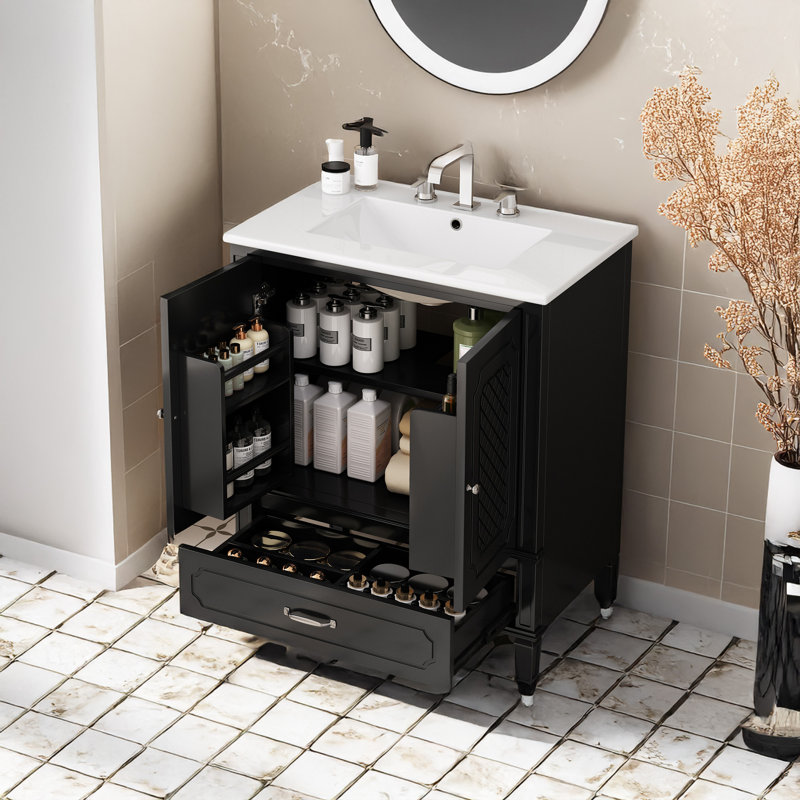 Meuble-lavabo 30 po avec lavabo, Argent argent, Noir, noir, noir, noir