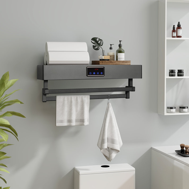 Porte-serviettes électrique avec écran tactile, chauffe-serviettes mural avec fonction de séchage, porte-serviettes chauffant pour salle de bain, noir