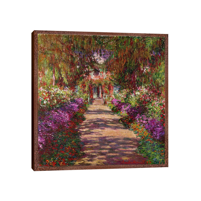 A Pathway In Monets Garden, Giverny, 1902 by Claude Monet - Print on Canvas, 66.04 cm H x 66.04 cm W, Brown Framed