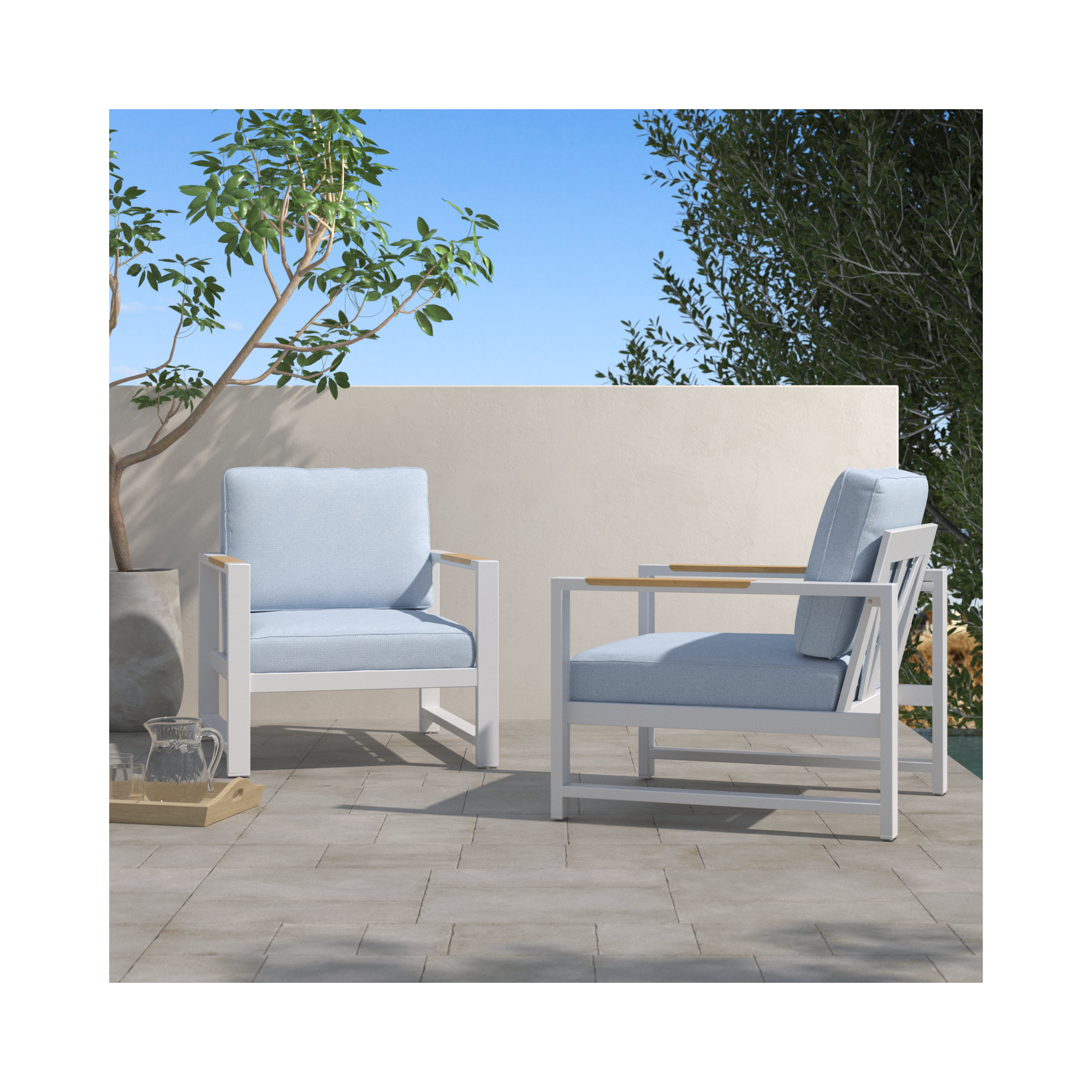 Jayton Powder Coated Aluminum Outdoor Lounge Chair, Light Blue, White