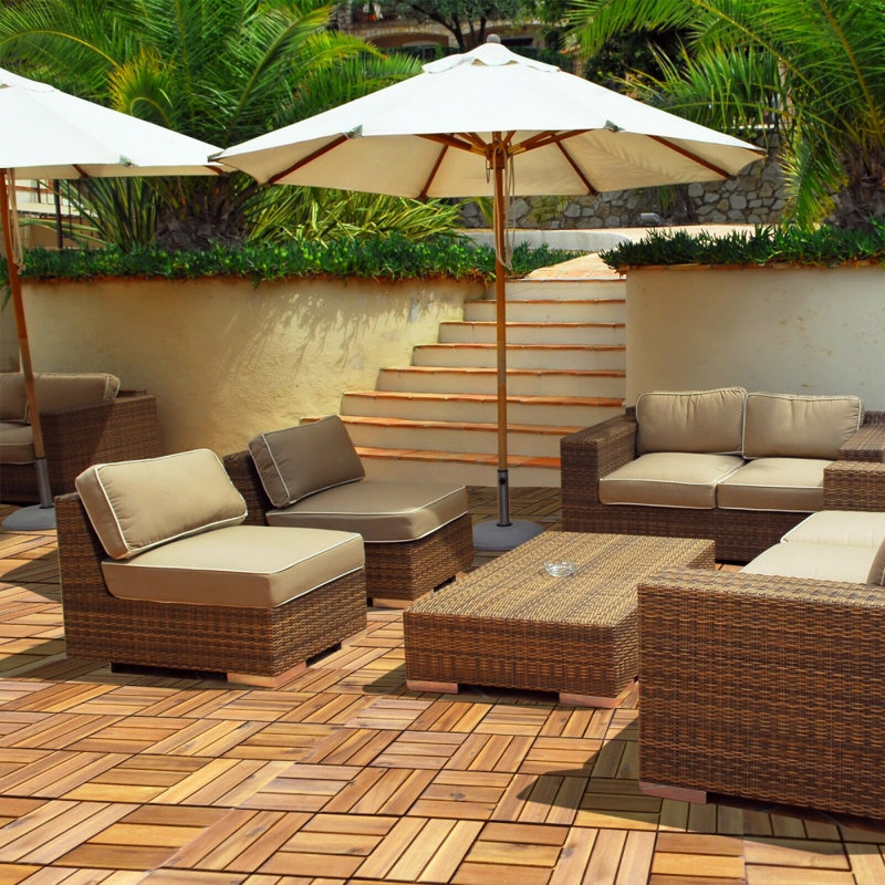 Dalles de terrasse emboîtables en acacia 12" x 12" (27 pièces), sans outil, préhuilées
