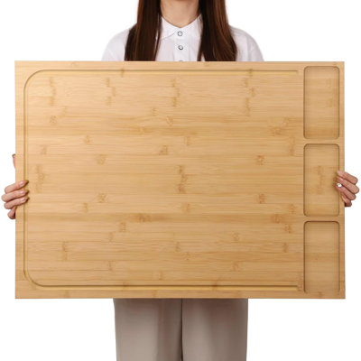 A 30 X 21-Inch Oversized Bamboo Cutting Board, Stove Lid, Sink Cover, Noodle Board, With Detachable Legs And Detachable Anti-Slip Front Edge, Suitable For Kitchen Countertops